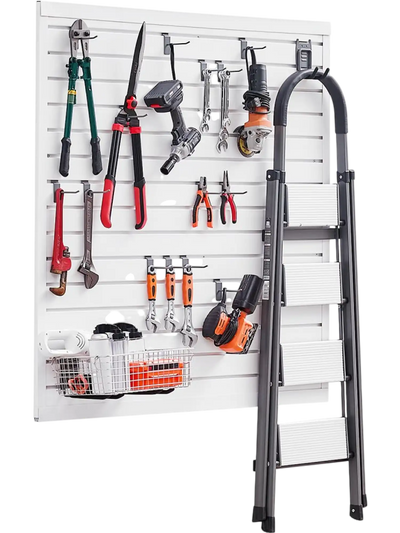 VEVOR Slat Wall Paneling, 4 x 4 ft, PVC Garage Slatwall with Modular Design, White Slat Wall Easy-to-Install Adjustable Slatwall Panel with Coupling Structure & DIY Cutting, Fits for Storage & Display