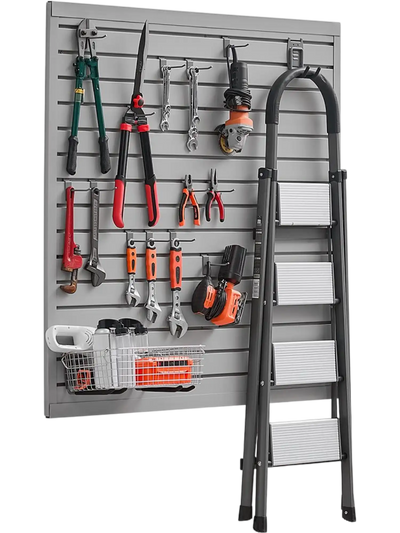 VEVOR Slat Wall Paneling, 4 x 4 ft, PVC Garage Slatwall with Modular Design, Grey Slat Wall Easy-to-Install Adjustable Slatwall Panel with Coupling Structure & DIY Cutting, Fits for Storage & Display
