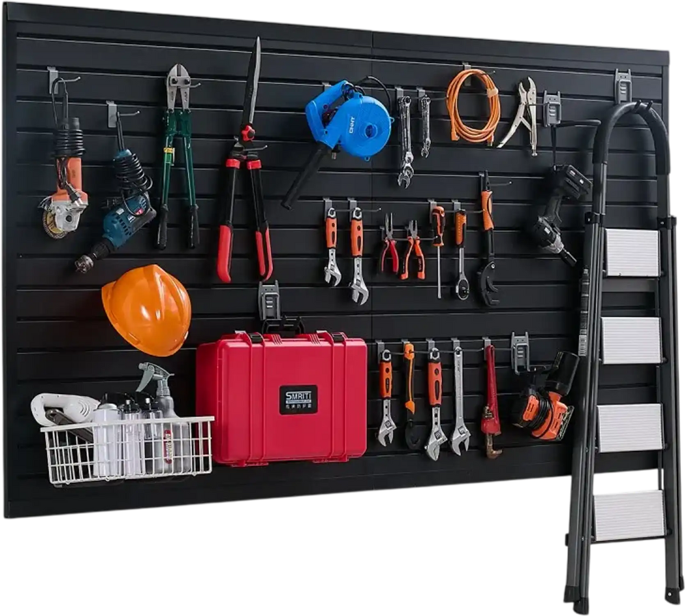 VEVOR Slat Wall Paneling, 8 x 4 ft, PVC Garage Slatwall with Modular Design, Black Slat Wall Easy-to-Install Adjustable Slatwall Panel with Coupling Structure & DIY Cutting, Fits for Storage & Display