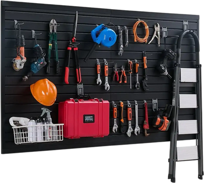 VEVOR Slat Wall Paneling, 8 x 4 ft, PVC Garage Slatwall with Modular Design, Black Slat Wall Easy-to-Install Adjustable Slatwall Panel with Coupling Structure & DIY Cutting, Fits for Storage & Display