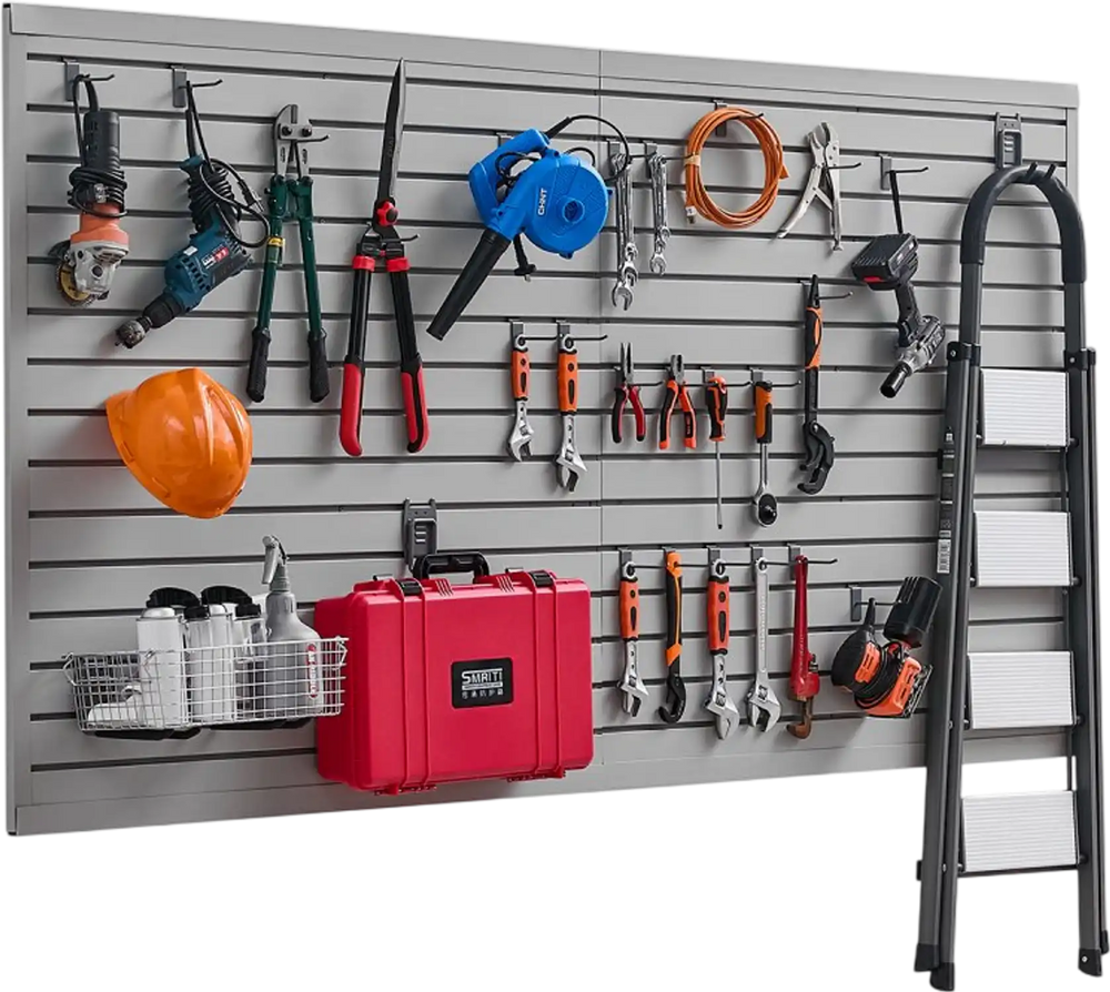 VEVOR Slat Wall Paneling, 8 x 4 ft, PVC Garage Slatwall with Modular Design, Grey Slat Wall Easy-to-Install Adjustable Slatwall Panel with Coupling Structure & DIY Cutting, Fits for Storage & Display