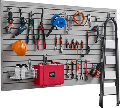 VEVOR Slat Wall Paneling, 8 x 4 ft, PVC Garage Slatwall with Modular Design, Grey Slat Wall Easy-to-Install Adjustable Slatwall Panel with Coupling Structure & DIY Cutting, Fits for Storage & Display