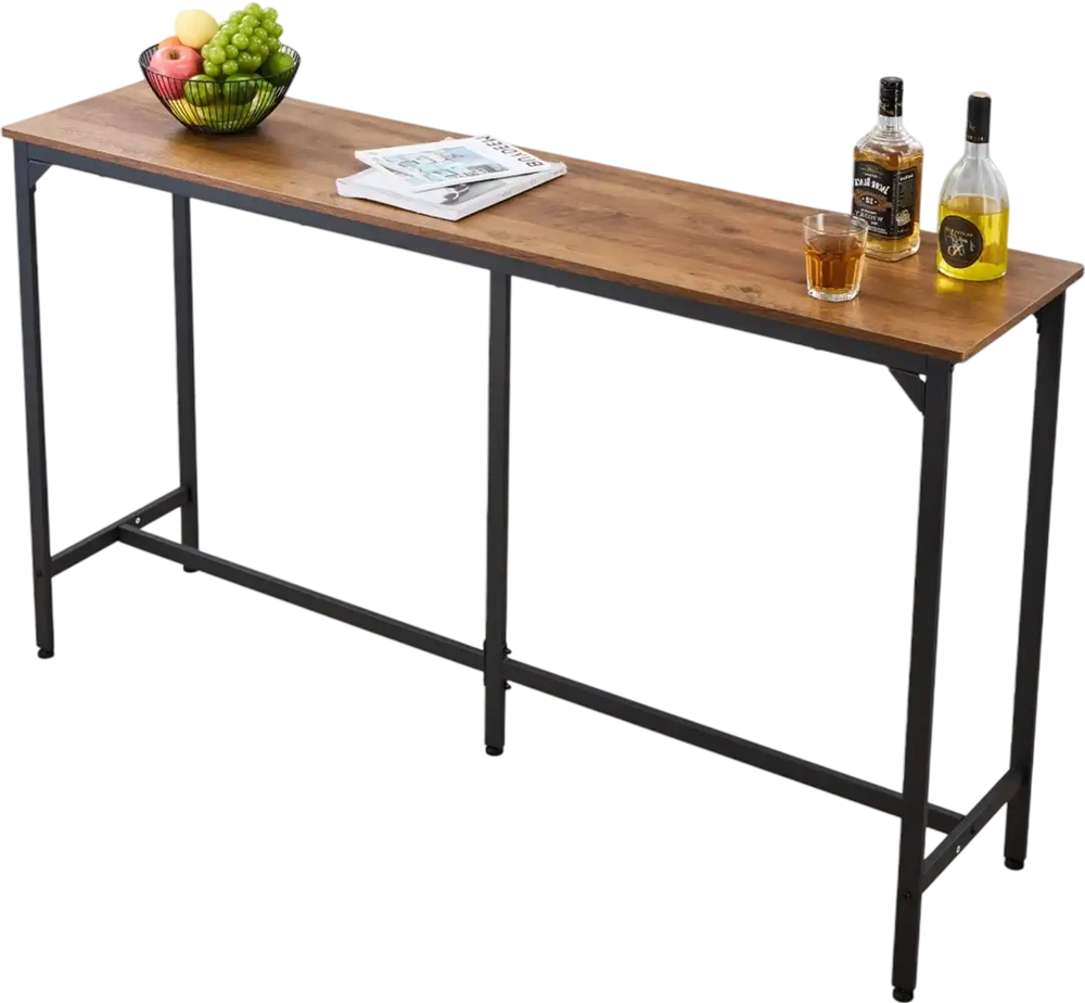VEVOR Bar Table, 1PCS 53″ Kitchen Bar Table, Tall Dining Tables with Rounded Edge, Rectangular High Top Kitchen Tables for Balcony, Living Room, Light Brown, Black, Extended Horizontal Design