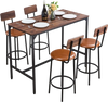 VEVOR Bar Table, 5PCS 47″ Bars Tables Set, Bar Tables and Chair Set with Rounded Edge Design, Rectangular Pub Table with Four Stools for Living Room, Dining Room, Kitchen, Walnut Color, Black