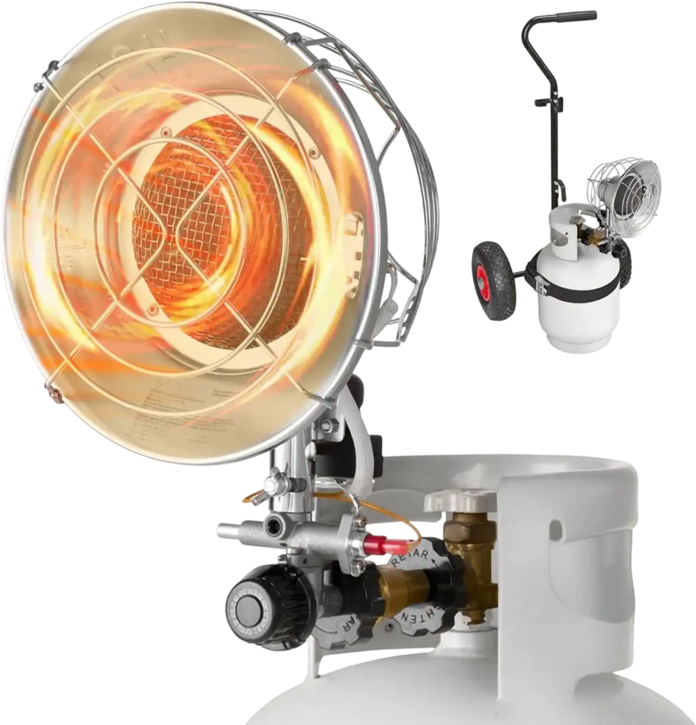 VEVOR Propane Tank Top Heater with Portable Trolley, 15000 BTU Rapid Heating 180-Degree Infrared Radiant Tank Top Gas Heater for 20-40lb Propane Tanks, for Ice Fishing/ Hunting/Outdoor Single Burner