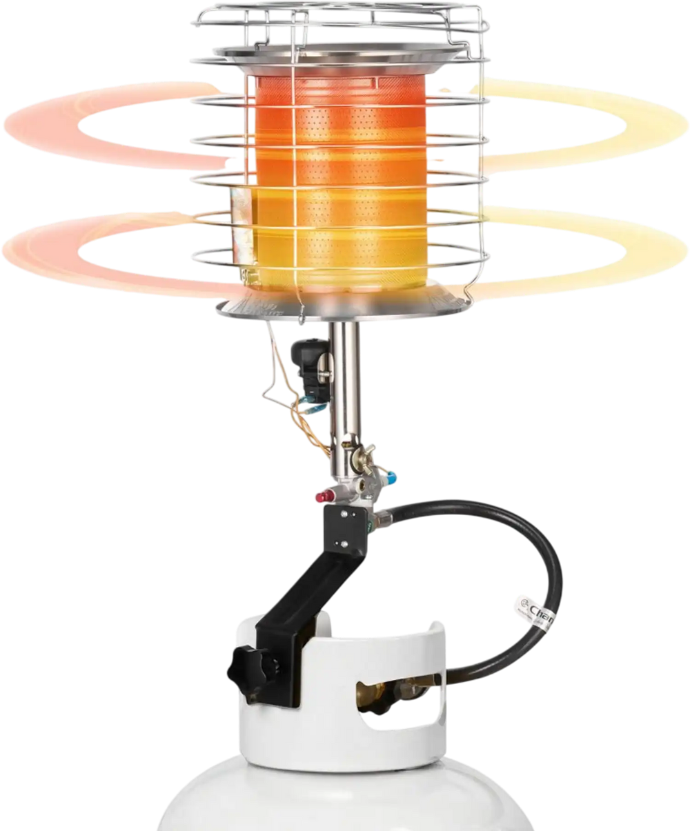 VEVOR Propane Tank Top Heater, 42000 BTU Rapid Heating 360-Degree Infrared Radiant Tank Top Gas Heater, Stepless Temperature Adjustment for Ice Fishing/ Hunting/Outdoor Work, Single Burner
