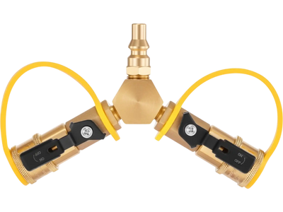 VEVOR RV Propane Quick Connect Y Splitter Adapter with Shutoff Valve, 2 Way 1/4 inch Quick Disconnect Kit, Fits for RV Trailer, Quick Connect Propane Hose Connect to Motorhome Tabletop Camping Grill