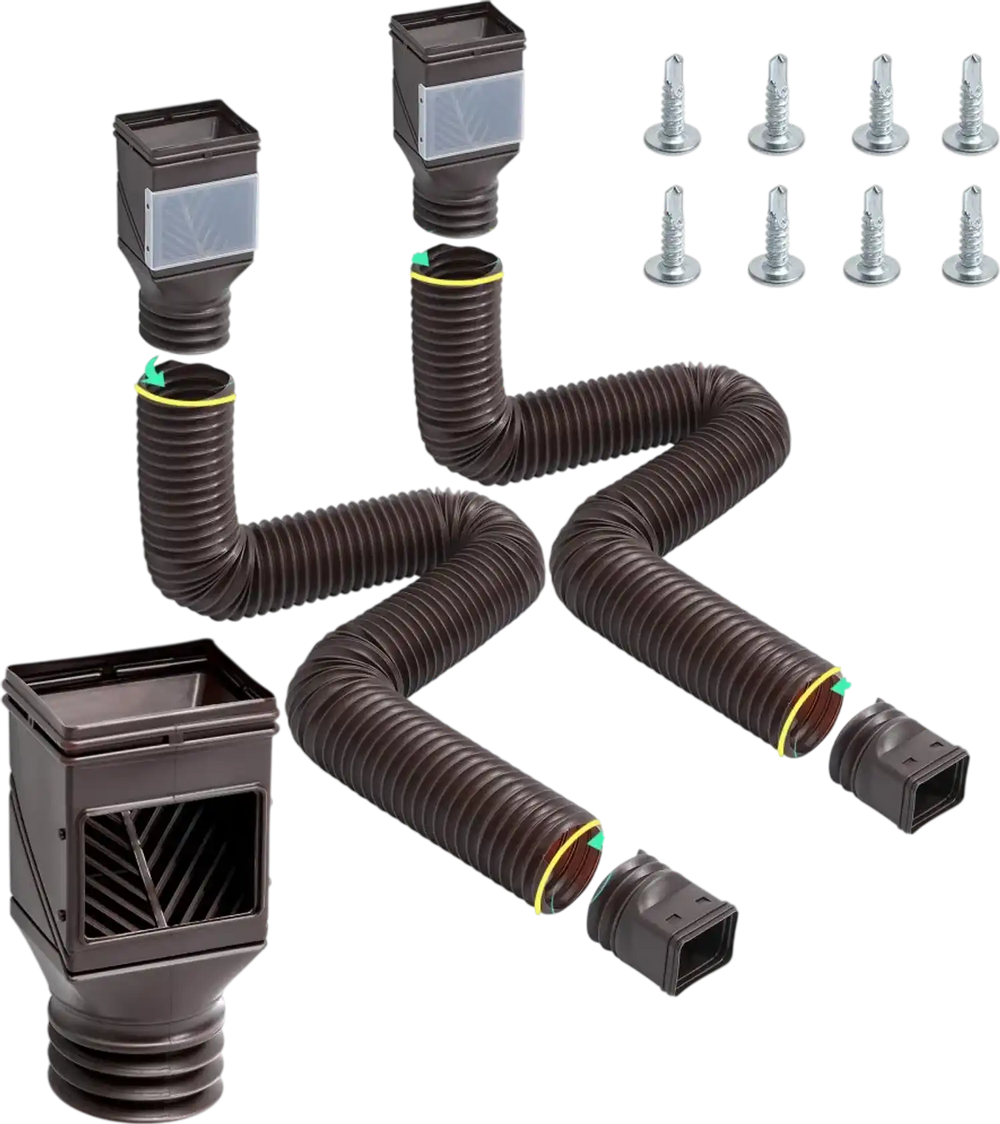 VEVOR Rain Gutter Downspout Extensions, 2-Pack Flexible Downspout Extender, Down Spout Drain Extension Extendable from 22" to 63", Gutter Extensions with Adapters, for Rainwater Drainage, Brown