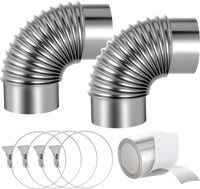 VEVOR 2 Pack Dryer Vent Elbow, 90 Degree Hose Connector Kit for 4 Inch Duct, Stainless Steel Vent Elbows with 4 Clamps and Aluminum Foil Tape, for HVAC Ducts, Pipes, and Ductworks at Tight Space