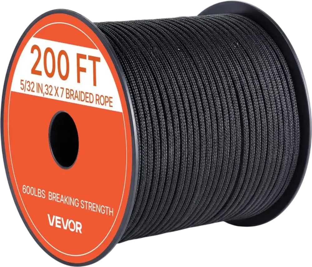 VEVOR Paracord Rope 5/32 in x 200 ft Nylon Parachute Cord 550 Tactical, Survival Cord, Heavy Duty 7 Strand, 600 lbs High Breaking Strength, Utility Rope, for Outdoor Camping & Bracelets, Black