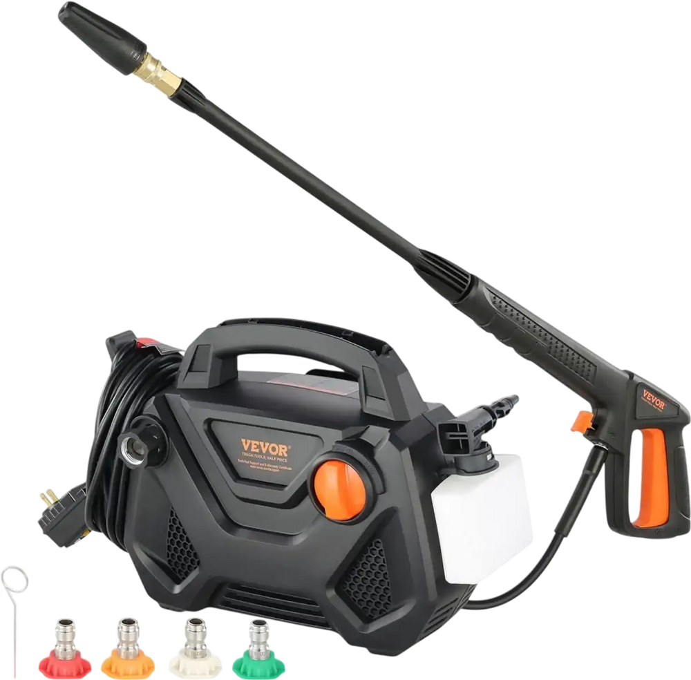 VEVOR Electric Pressure Washer, 2150-PSI 1.85-GPM, Foam Cannon High-Pressure with 5 Different Nozzle, 20ft Hose/35ft Cord Lightweight Washer, Portable Cleans Cars/Fences/Patios/Furniture/Floor/Window