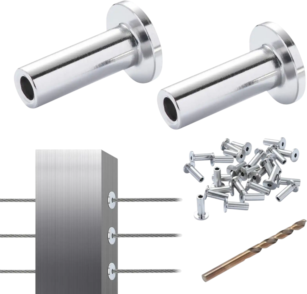 VEVOR 81 Pack T316 Stainless Steel Protector Sleeves for 1/8" Wire Rope Cable Railing, DIY Balustrade T316 Marine Grade, Come with A Free Drill Bit, Silver