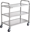 VEVOR Kitchen Utility Cart, 3 Tiers, Wire Rolling Cart with 450LBS Capacity, Steel Service Cart on Wheels, Metal Storage Trolley with 80mm Basket Curved Handle PP Liner 6 Hooks, for Indoor and Outdoor