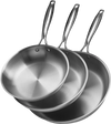 VEVOR Tri-Ply Stainless Steel Frying Pan, 3 Pcs Set (8, 10, 12 in), Cooking Skillet with Heat-Resistant Handle, Chef's Kitchen Cookware, Oven, Gas, Electric, Induction, Dishwasher Compatible, Silver