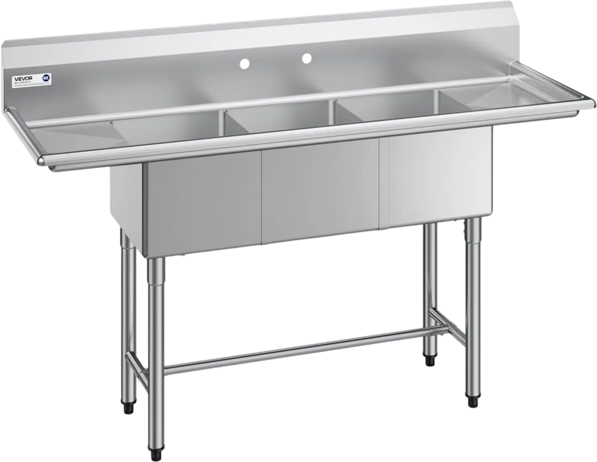 Vevor 3 Compartment Sink Commercial Kitchen Prep & Utility Sink with 2 Drainboards and Backsplash New