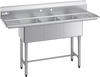 VEVOR 3 Compartment Sink, 18-Gauge 304 Stainless Steel, 14" x 16" x 11" Bowl Size, 3 Bay Commercial Kitchen Prep & Utility Sink with 2 Drainboards and Backsplash for Restaurant, Food Truck & Home Use