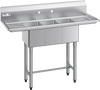 VEVOR 3 Compartment Sink, 18-Gauge 304 Stainless Steel, 10" x 14" x 10" Bowl Size, 3 Bay Commercial Kitchen Prep & Utility Sink with 2 Drainboards and Backsplash for Restaurant, Food Truck & Home Use