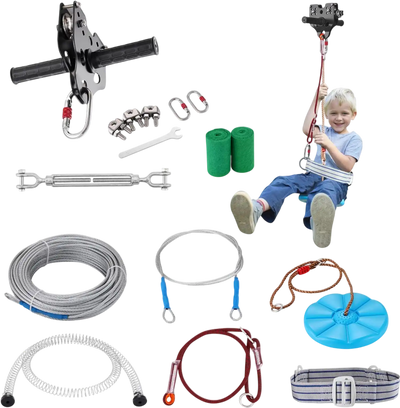 Vevor Zip Line Kit 160' Backyard Outdoor Zipline with Safety Harness Seat New