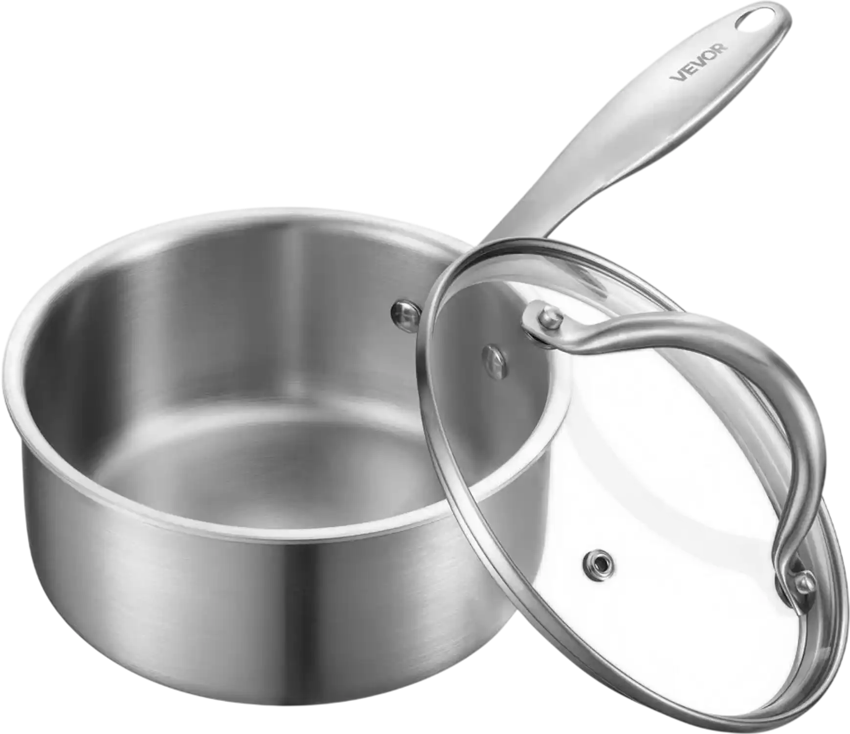 Vevor Saucepan 1.5 Qt Tri-Ply Stainless Steel with Glass Lid New