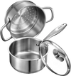 VEVOR 1.5 QT Saucepan with Steamer, Stainless Steel Saucepan with Glass Lid, Multipurpose Nonstick Stainless Steel Sauce Pot with Ergonomic Handle, Friendly for Oven, Dishwasher, Induction Cooker