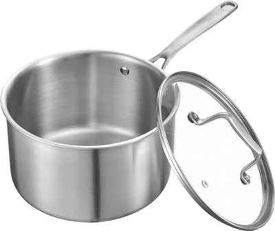 VEVOR 4 QT Saucepan, Stainless Steel Saucepan with Glass Lid, Multipurpose Nonstick Stainless Steel Small Cooking Sauce Pot with Ergonomic Handle, Friendly for Oven, Dishwasher, Induction Cooker