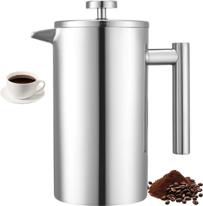 Vevor French Press Coffee Maker 34 oz Stainless Steel Double-Wall Insulated Silver New