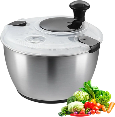 VEVOR Stainless Steel Salad Spinner, 4.75Qt, One-handed Easy Press Large Vegetable Dryer Washer, Lettuce Cleaner and Dryer with 304 Stainless Steel Bowl, for Greens, Herbs, Berries, Fruits, No BPA