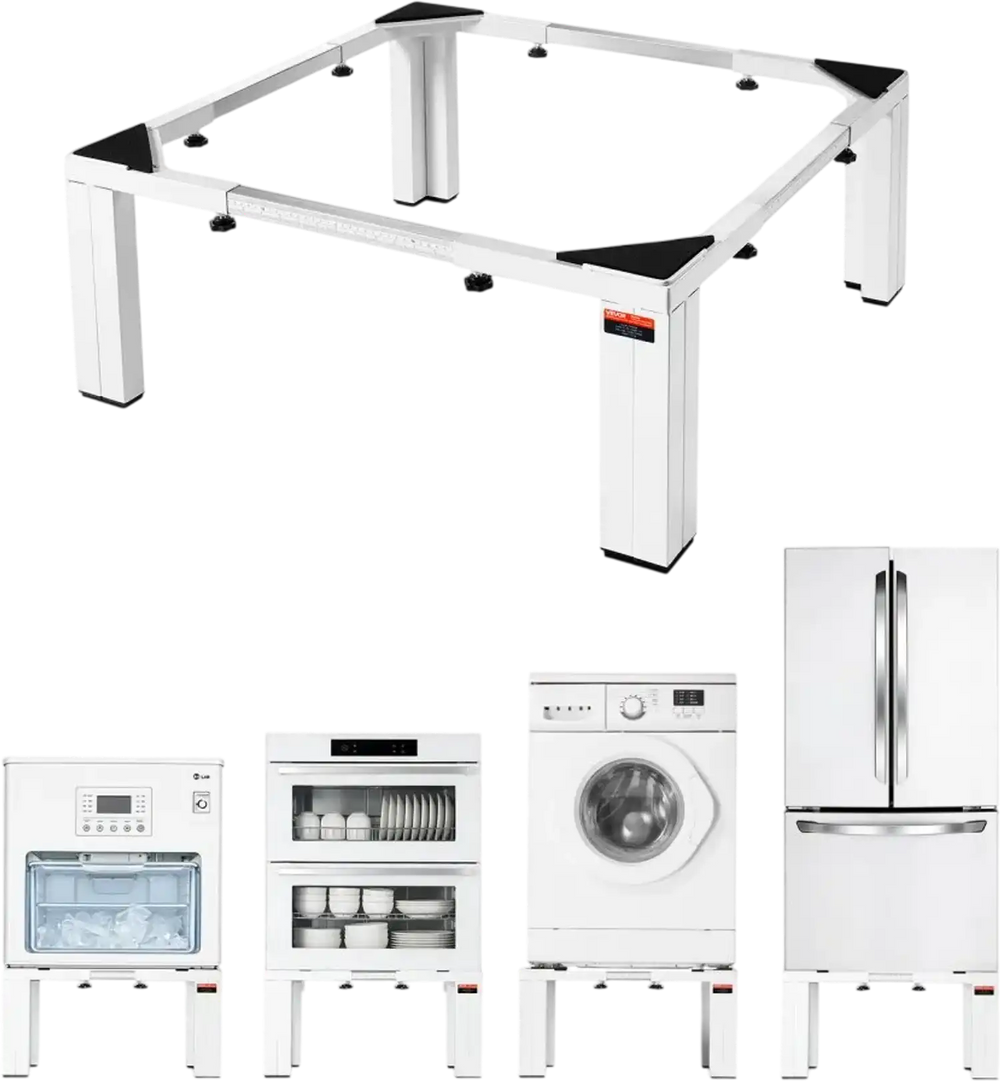 VEVOR Laundry Pedestal, 12 in Height, Washer and Dryer Pedestals with 1200 lbs Weight Load Capacity, 18.7-31 in Adjustable, Non-Slip Feet, Heavy-duty Steel Washing Machine Stand Universal Fit, White