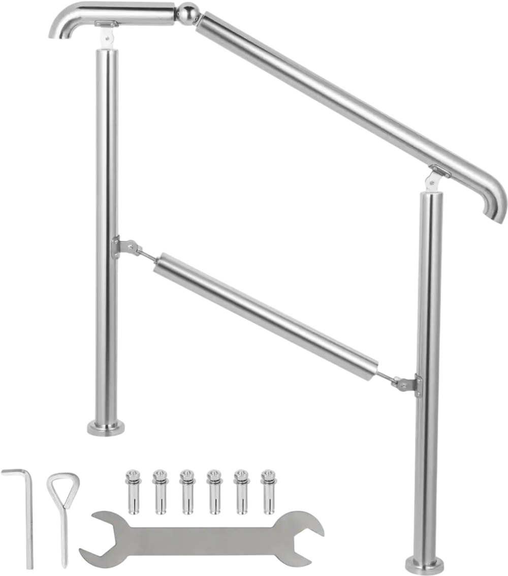 VEVOR Stainless Steel Transitional Handrail fit for Level Surface and 2 to 3 Adjustable Stair Indoor Outdoor Step Railings 441lb Capacity with Installation Kit Porch DIY, Silver
