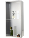 VEVOR Shower Niche, 13 x 25 x 4 inch Recessed Wall Niche Double-layer, with Hollowed-out Divider,Heavy-duty Stainless Steel Modern Shampoo Storage Organizer,Waterproof, Silver for Bathroom