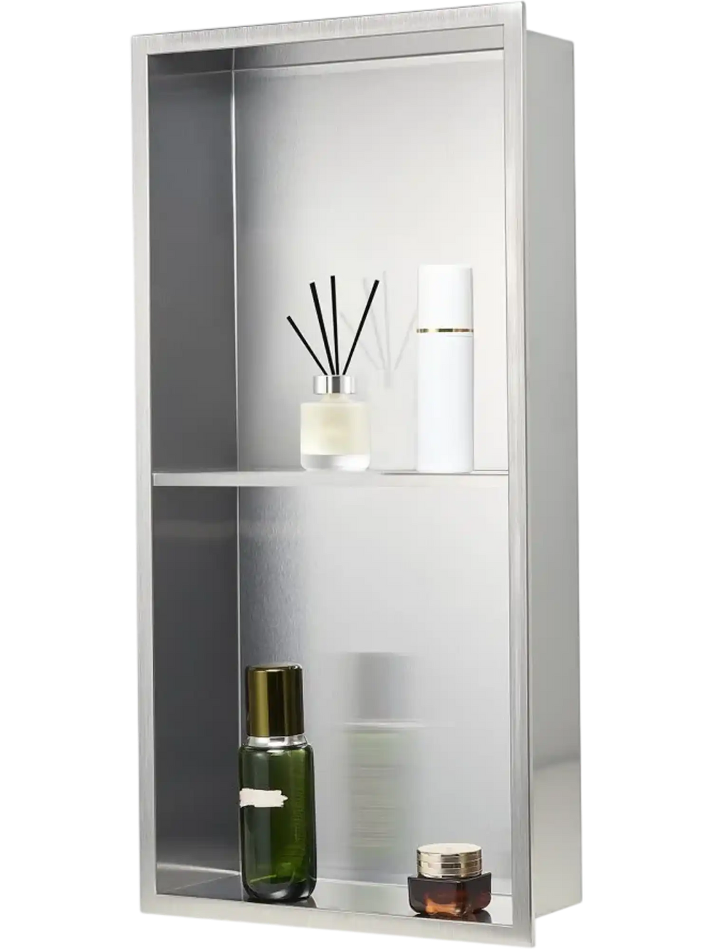 VEVOR Shower Niche, 13 x 25 x 4 inch Recessed Wall Niche Double-layer, with Hollowed-out Divider,Heavy-duty Stainless Steel Modern Shampoo Storage Organizer,Waterproof, Silver for Bathroom