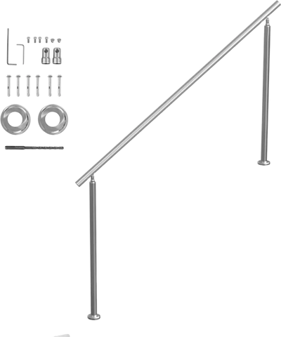 VEVOR Handrails for Outdoor Steps, 70.9 in/ 180cm Length Stair Hand Rail Kit, Transitional Stainless Steel Railings with Installation Kit, Double-column Staircase Handrails for Seniors,Porch & Deck