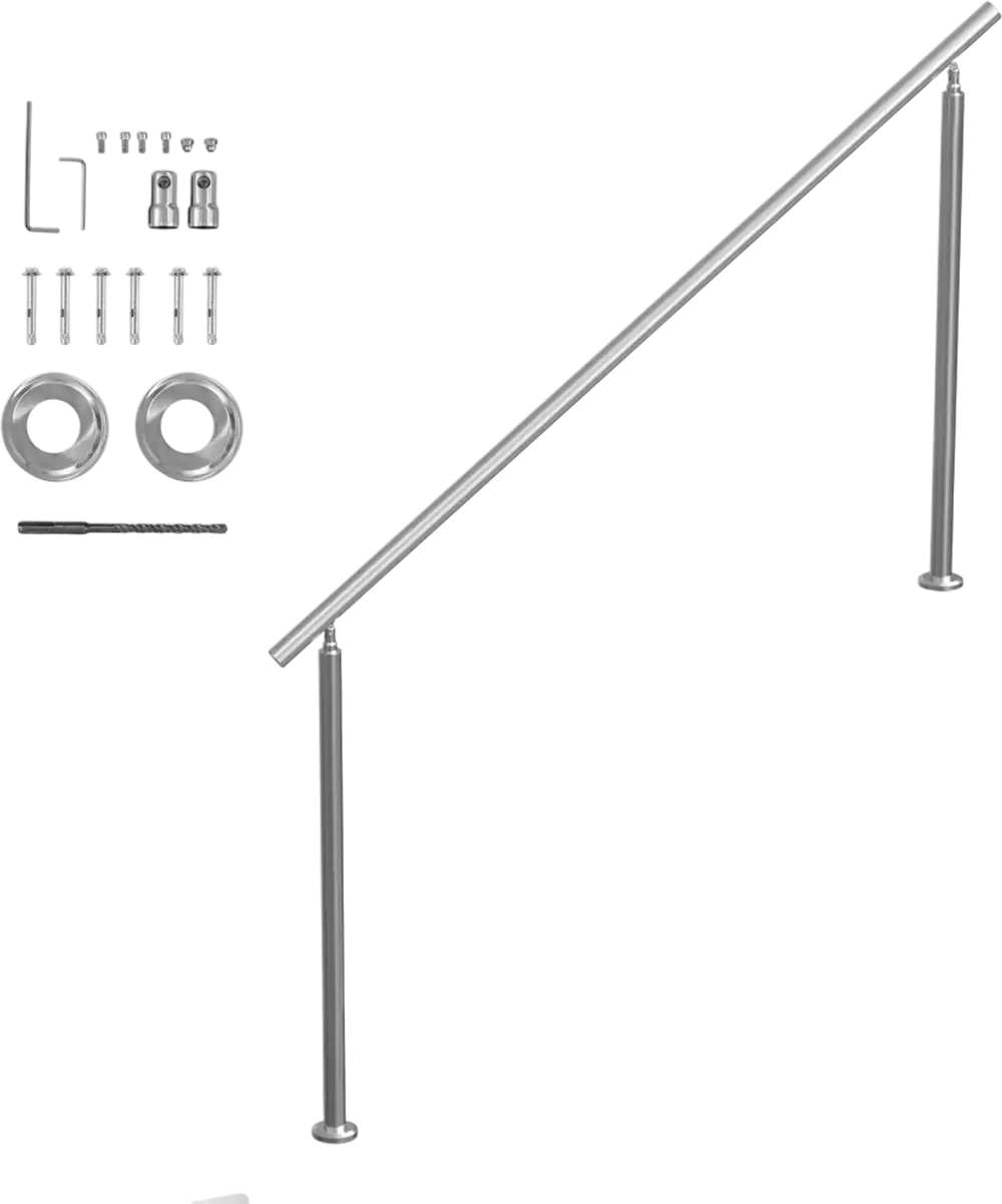 VEVOR Handrails for Outdoor Steps, 70.9 in/ 180cm Length Stair Hand Rail Kit, Transitional Stainless Steel Railings with Installation Kit, Double-column Staircase Handrails for Seniors,Porch & Deck