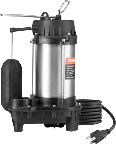 VEVOR Submersible Sewage Pump, 0.75HP 5000 GPH, Cast Iron Sewage Water Pump with 28 ft Lift 10 ft Power Cord and Automatic Float Switch, Stainless Steel for Clean Flooded Basement Yard Farm Sewer