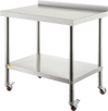 VEVOR Stainless Steel Prep Table, 36 x 24 x 35 Inch, 440lbs Load Capacity Heavy Duty Metal Worktable with Backsplash Adjustable Undershelf & 4 Casters, Commercial Workstation for Kitchen Restaurant