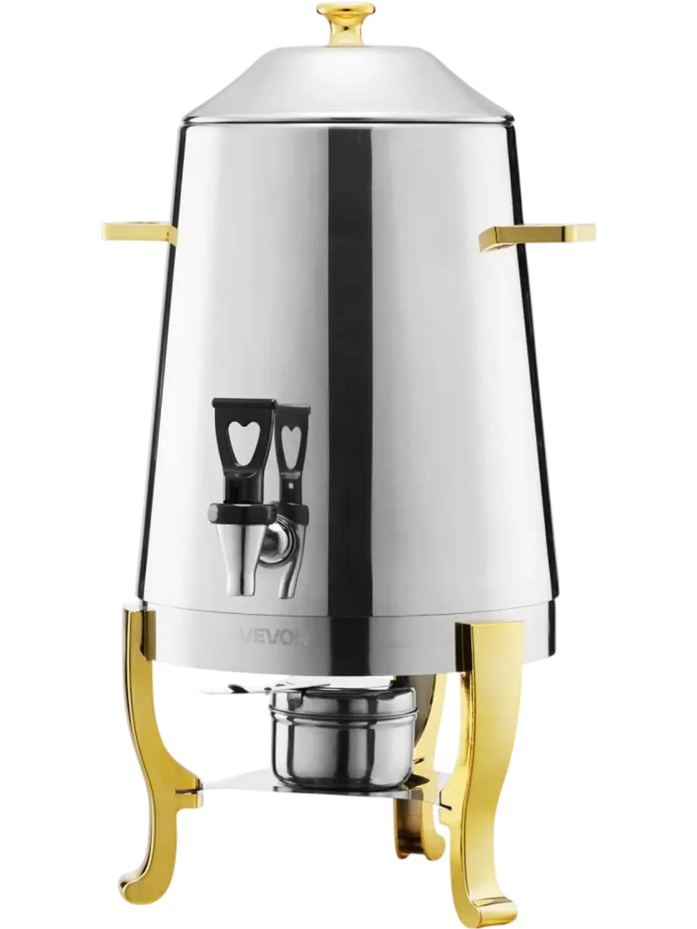 VEVOR Stainless Steel Beverage Dispenser, 3.4 Gallon Drink Dispenser  with Alcohol Burner, Hot & Cold Drink Dispensers with Spigot for Coffee Tea Hot Water, Ideal for Restaurants, Hotels, Parties