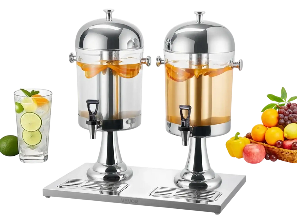 VEVOR Beverage Dispenser, 2.1 Gallon x 2 Drink Dispenser for Parties, Stainless Steel + Plastic Juice Dispensers with Spigot Ice Chamber Tray, Iced Tea Lemonade Dispensers, for Restaurants, Hotels