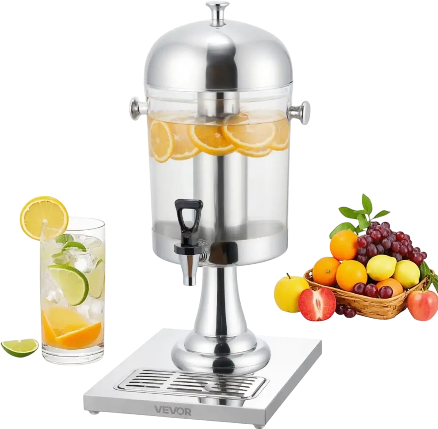 Vevor Beverage Dispenser 2.1 Gal Stainless Steel Drink Dispenser with Spigot and Ice Chamber New