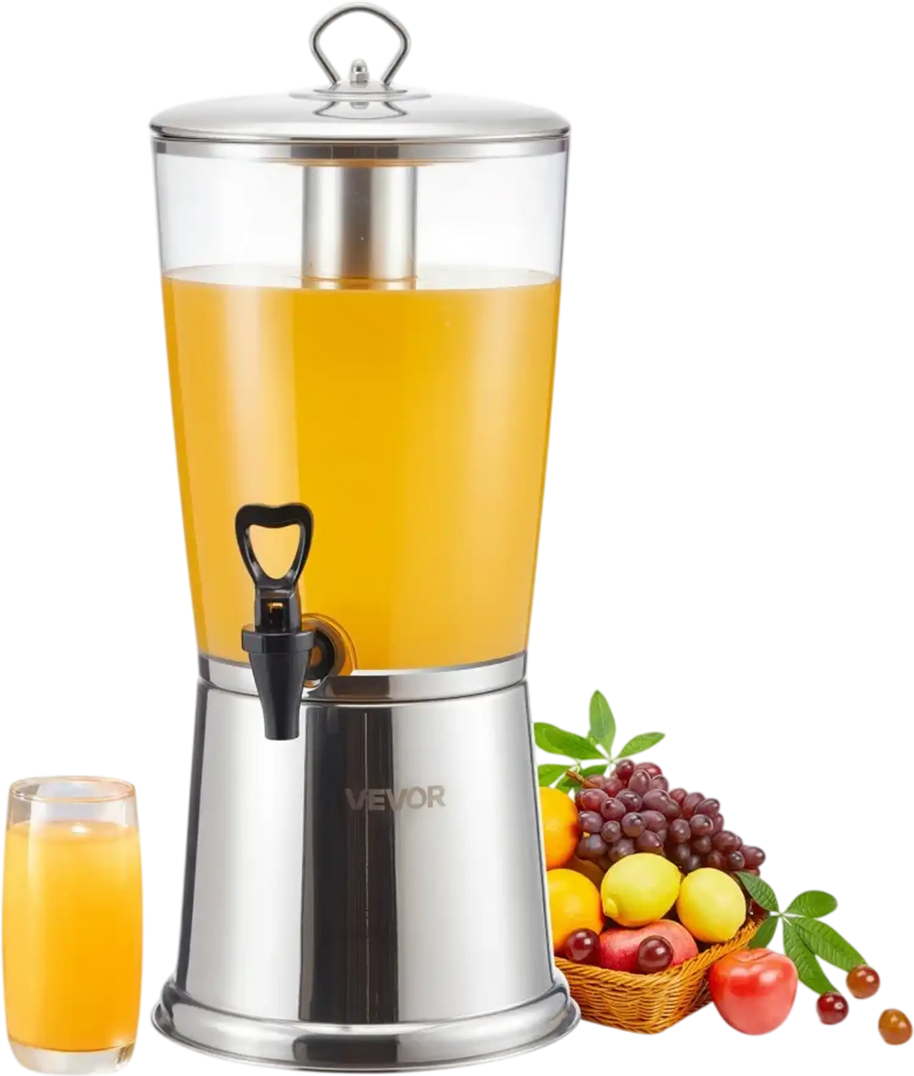 VEVOR Beverage Dispenser, 2.1 Gallon Drink Dispenser for Parties, Stainless Steel + Plastic Juice Dispensers with Spigot Ice Chamber, Iced Tea Lemonade Juice Water Dispensers, for Restaurants, Hotels
