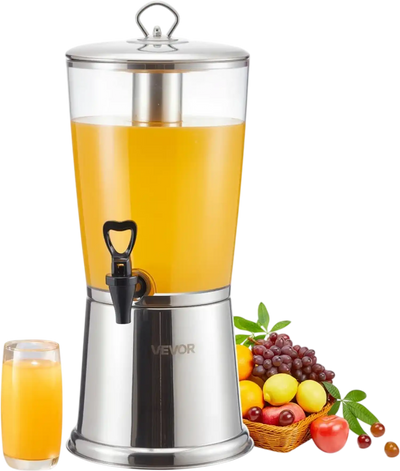 VEVOR Beverage Dispenser, 2.1 Gallon Drink Dispenser for Parties, Stainless Steel + Plastic Juice Dispensers with Spigot Ice Chamber, Iced Tea Lemonade Juice Water Dispensers, for Restaurants, Hotels