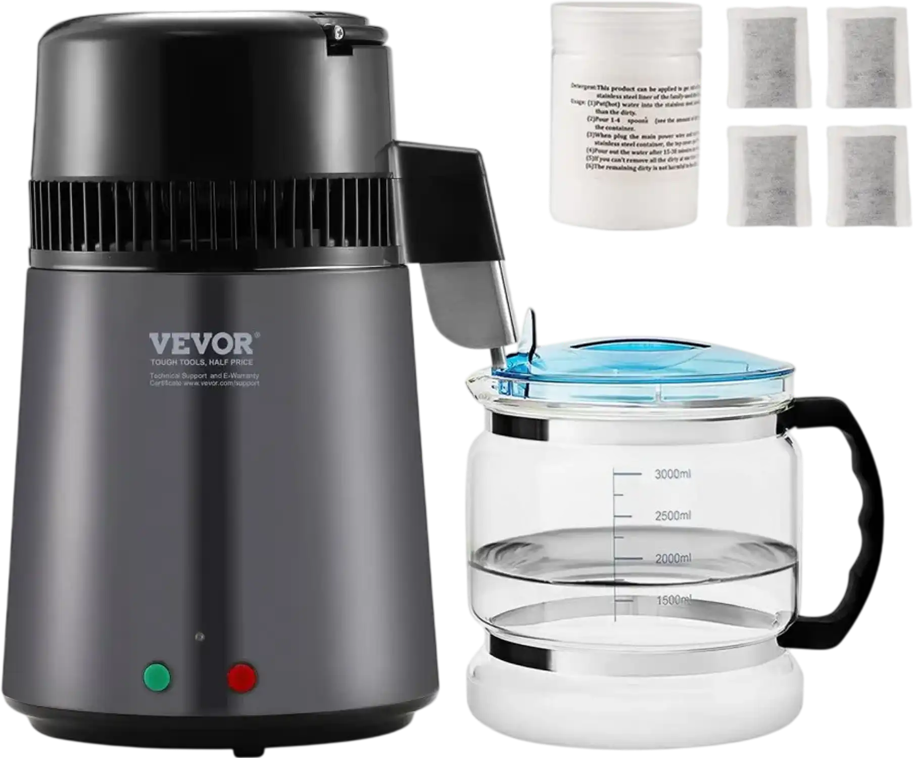 Vevor Water Distiller 4L 1.05 Gallon Countertop Pure Water Purifier Filter Gray New