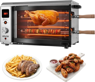 Vevor Rotisserie Oven Countertop Vertical Brazilian Flame Shawarma Machine 2 Skewers 1800W New