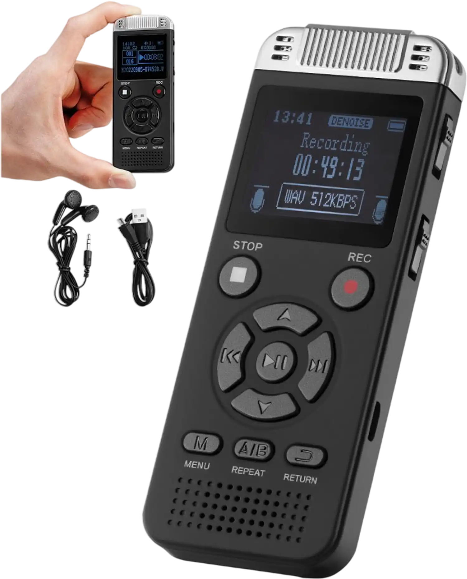 Vevor Digital Voice Recorder 128GB Voice-Activated Audio Recorder with Playback New