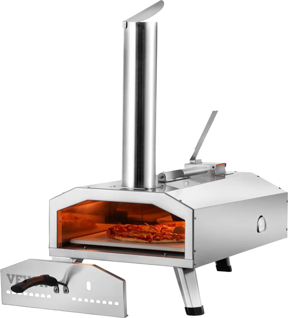 VEVOR Portable Outdoor Oven, 12-inch Pizza Oven, Pellet & Chips & Charcoal Tri-Fuel, Stainless Steel Pizza Grill, Includes Pizza Stone, Waterproof Cover, Shovel, Ideal for Camping & Backyard, Silver