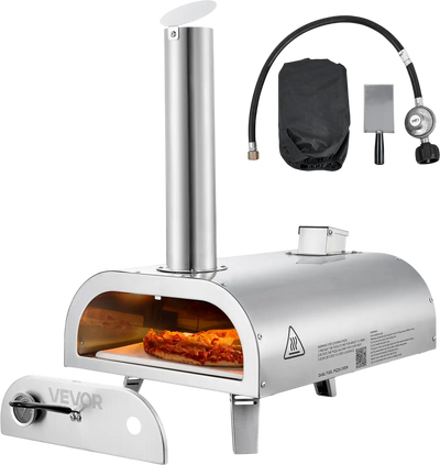 VEVOR Dual Fuel Pizza Oven Outdoor, 12 Inch Wood Fire & Propane Gas Pizza Oven, Pellet & Propane Pizza-Maker with Thermometer, Stainless Steel Pizza-Cook for Outside Camping & Backyard