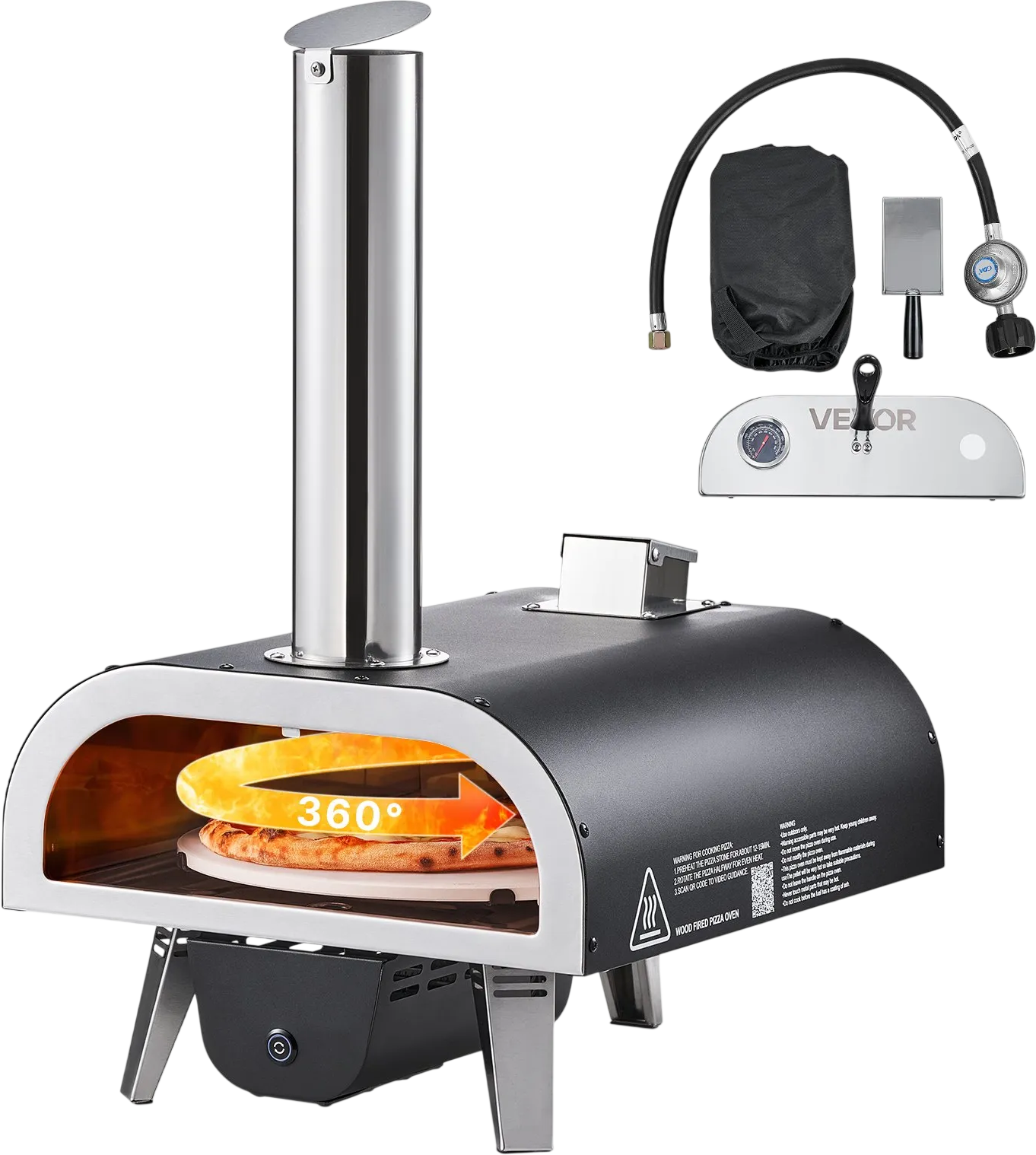 Vevor Outdoor Pizza Oven 12 in. Dual Fuel Pellet Propane with Auto Rotation New