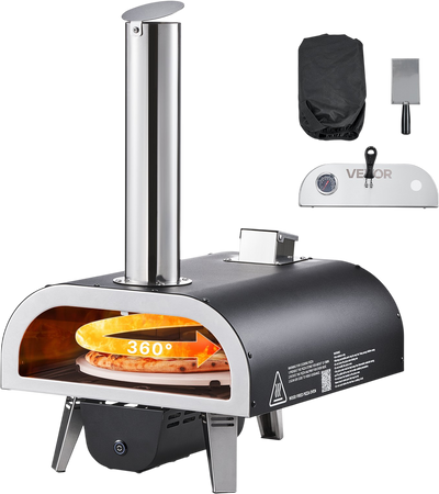 VEVOR Outdoor Pizza Oven, 12 in Wood Fired Pizza Ovens, Pellet Pizza-Stove with Thermometer & Electric Rotation, Portable Pizza-Maker for Outside Backyard Patio Camping, Pizza-Stone, Carry Bag, Shovel