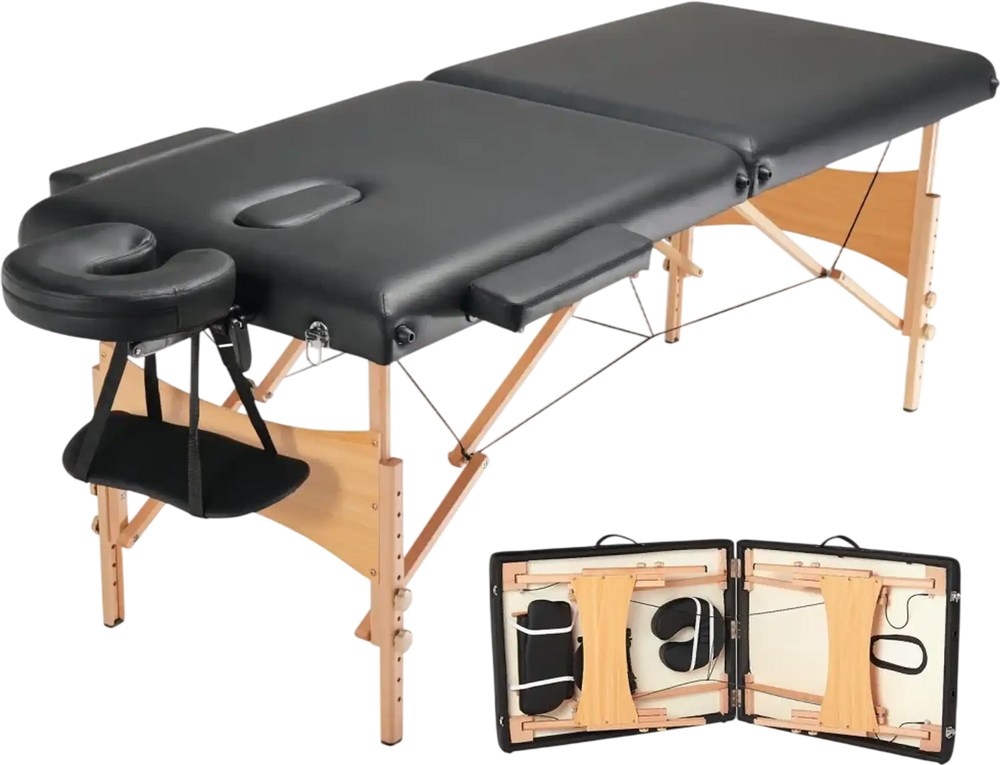 VEVOR Portable Massage Table 28" W, 2 Folding Lightweight Massage Table, 8-Level Height Adjustable Salon Tattoo Bed, Spa Table with Headrest, Armrests, Hand Pallet & Carrying Bag, 600LBS