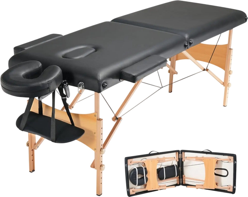 VEVOR Portable Massage Table 24" W, 2 Folding Lightweight Massage Table, 8-Level Height Adjustable Salon Tattoo Bed, Spa Table with Headrest, Armrests, Hand Pallet & Carrying Bag, 600LBS