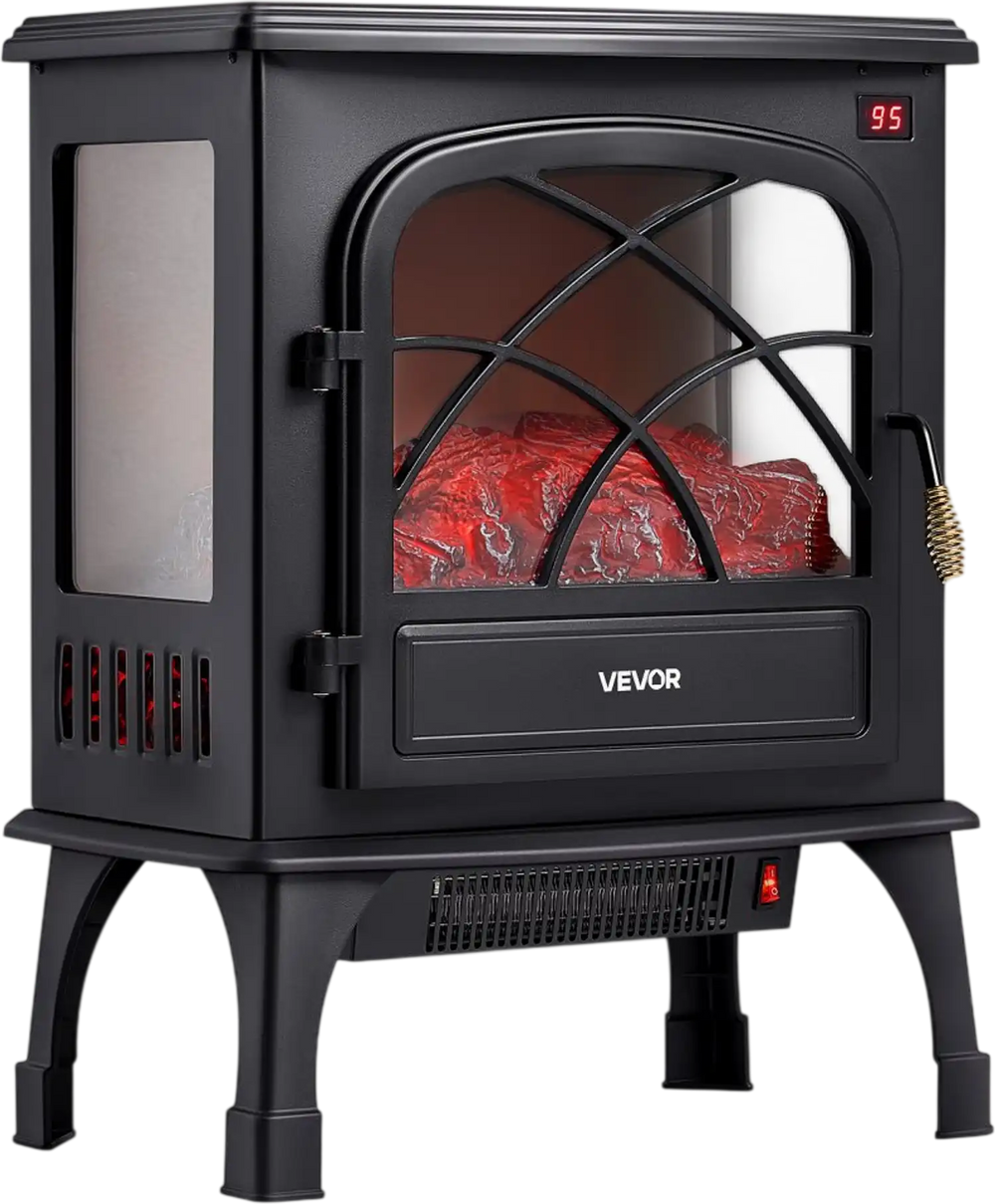 VEVOR 25.5inch Freestanding Fireplaces, 1500W 5120BTU Portable Electric Fireplace Stove Heater, with Overheating Protection,Adjustable Flames,Timer, Remote,for Living Room,Bedroom,Black
